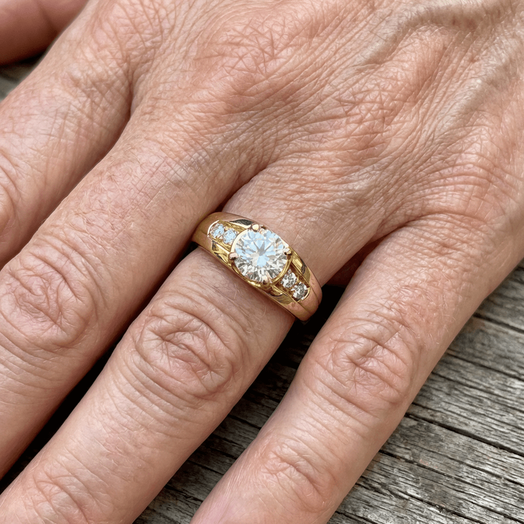 Gouden ring met witte solitaire steen