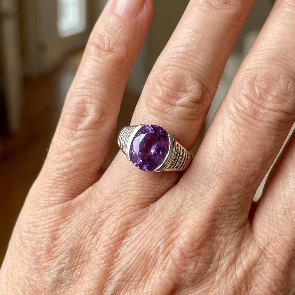 Zilveren ring met paars amethist