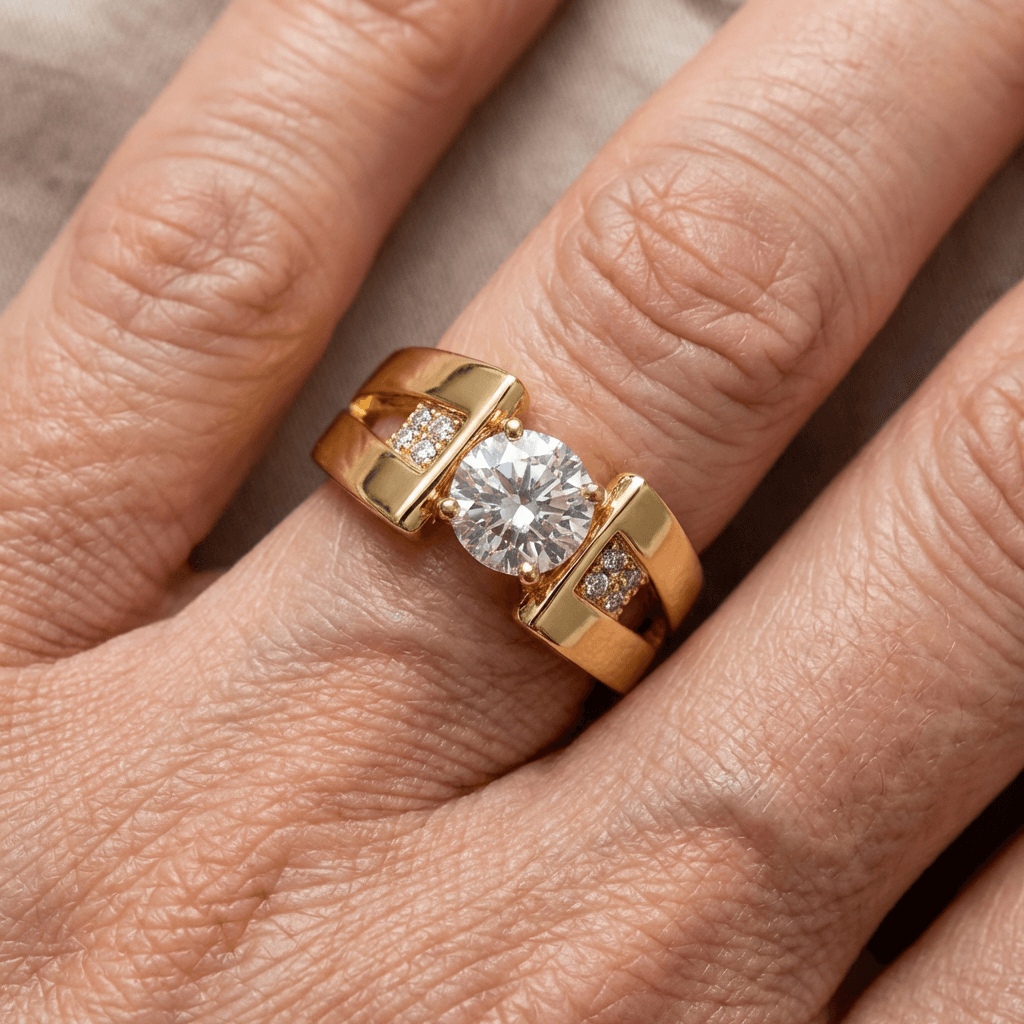 Gouden ring met witte zirkonia solitaire