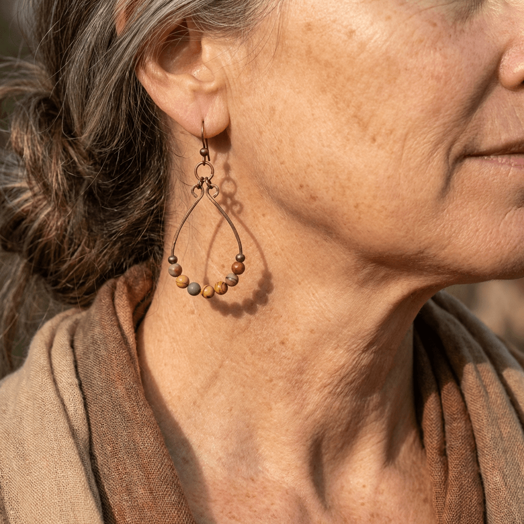 Bohemian bronzen druppeloorbellen met gekleurde kralen