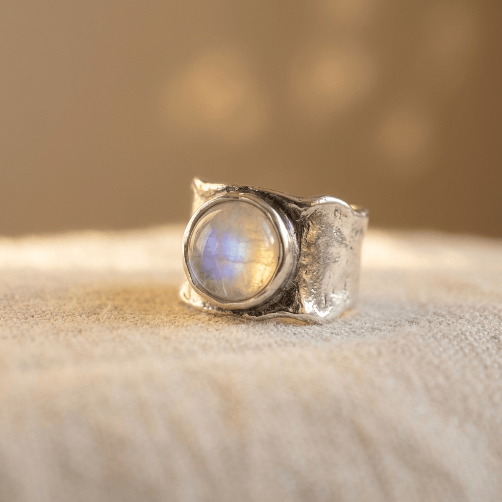 Zilveren brede ring met maansteen