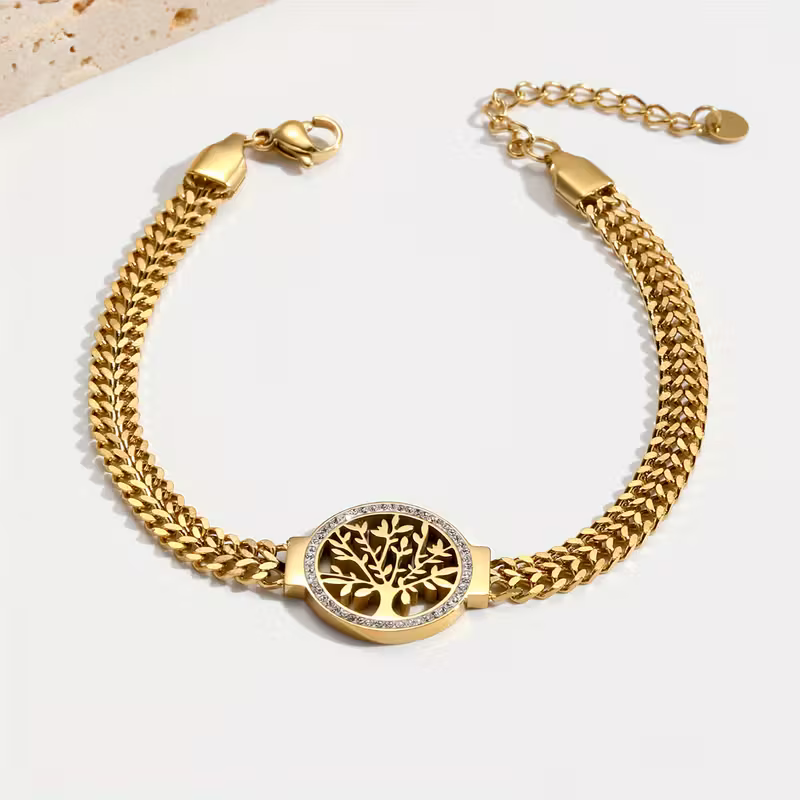 Gouden armband met levensboom en zirconia