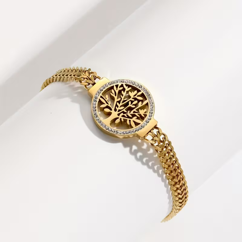 Gouden armband met levensboom en zirconia