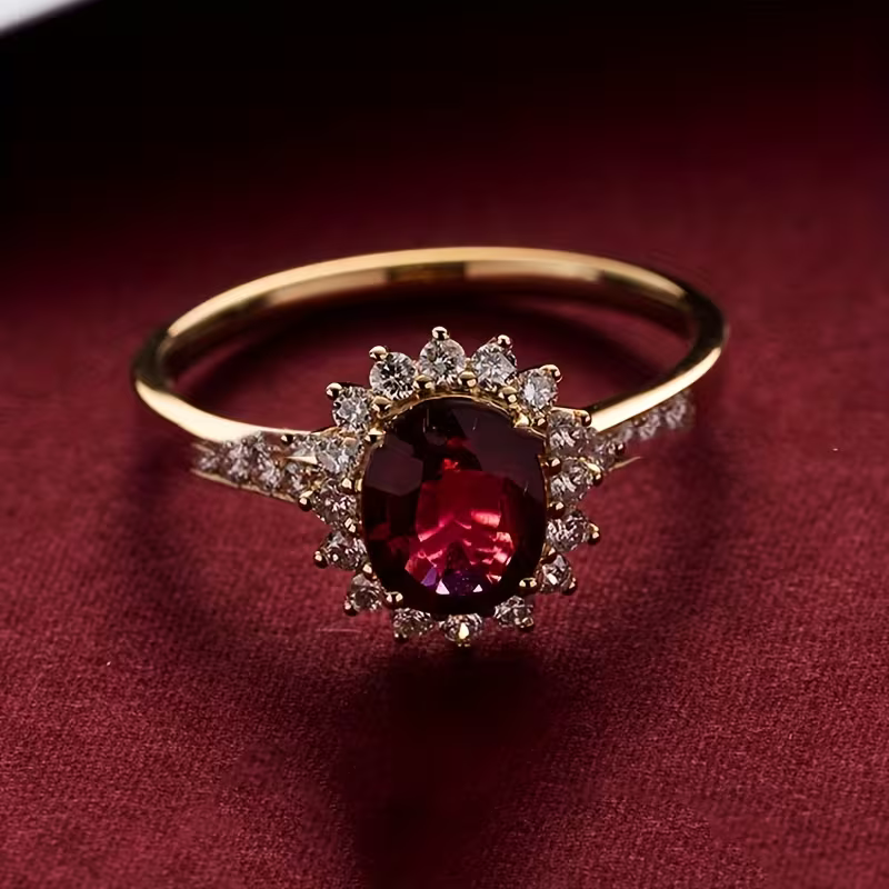 Zilveren solitaire ring met rode edelsteen