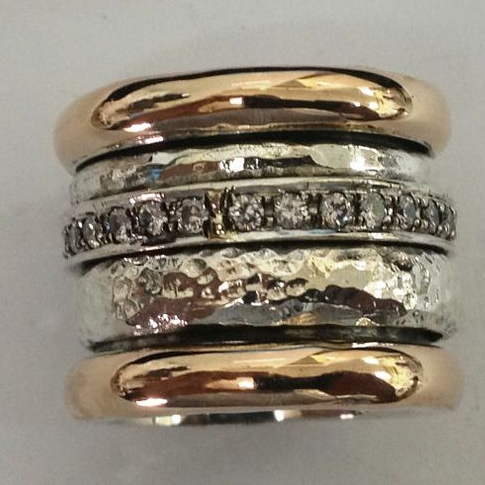 Brede ring in goud en zilver met zirkonia