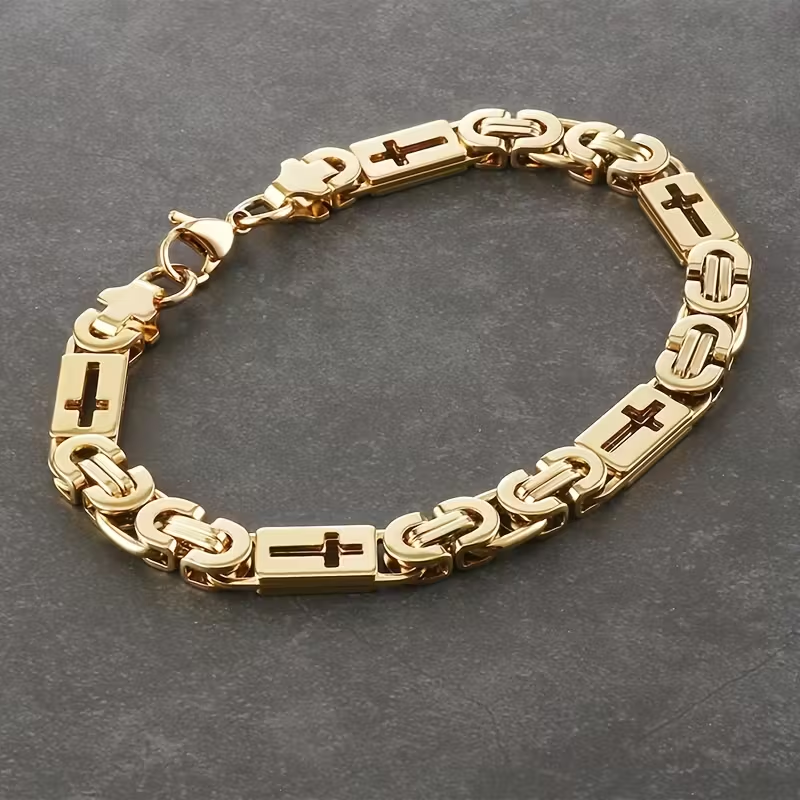 Gouden armbandenset met brede cuff en discs
