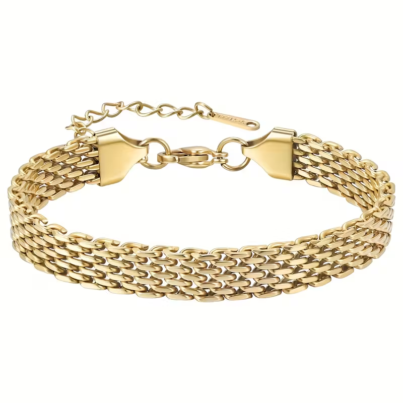 Brede gouden gevlochten mesh-armband