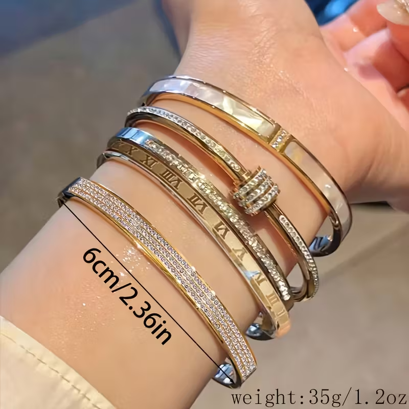 Gouden armbandenset met parelmoer en zirkonia