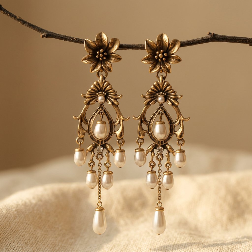 Goudkleurige vintage oorbellen met parels