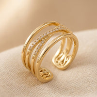 Gouden meerlaagse ring met zirkonia