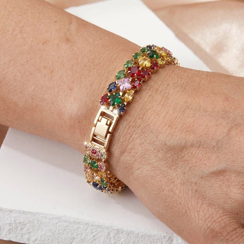 Gouden armband met kleurrijke edelstenen
