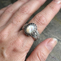 Zilveren vintage ring met parelmoer