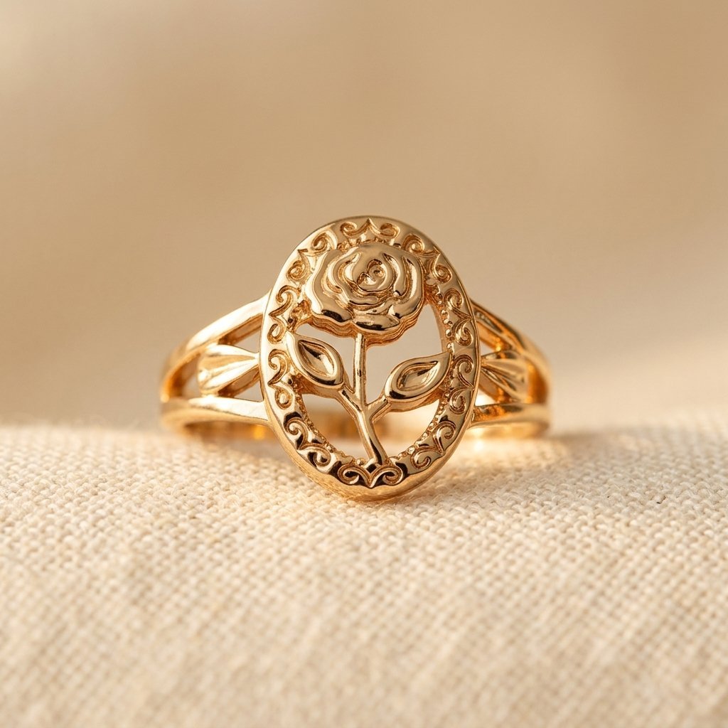 Roségouden ring met blad en ronde steen