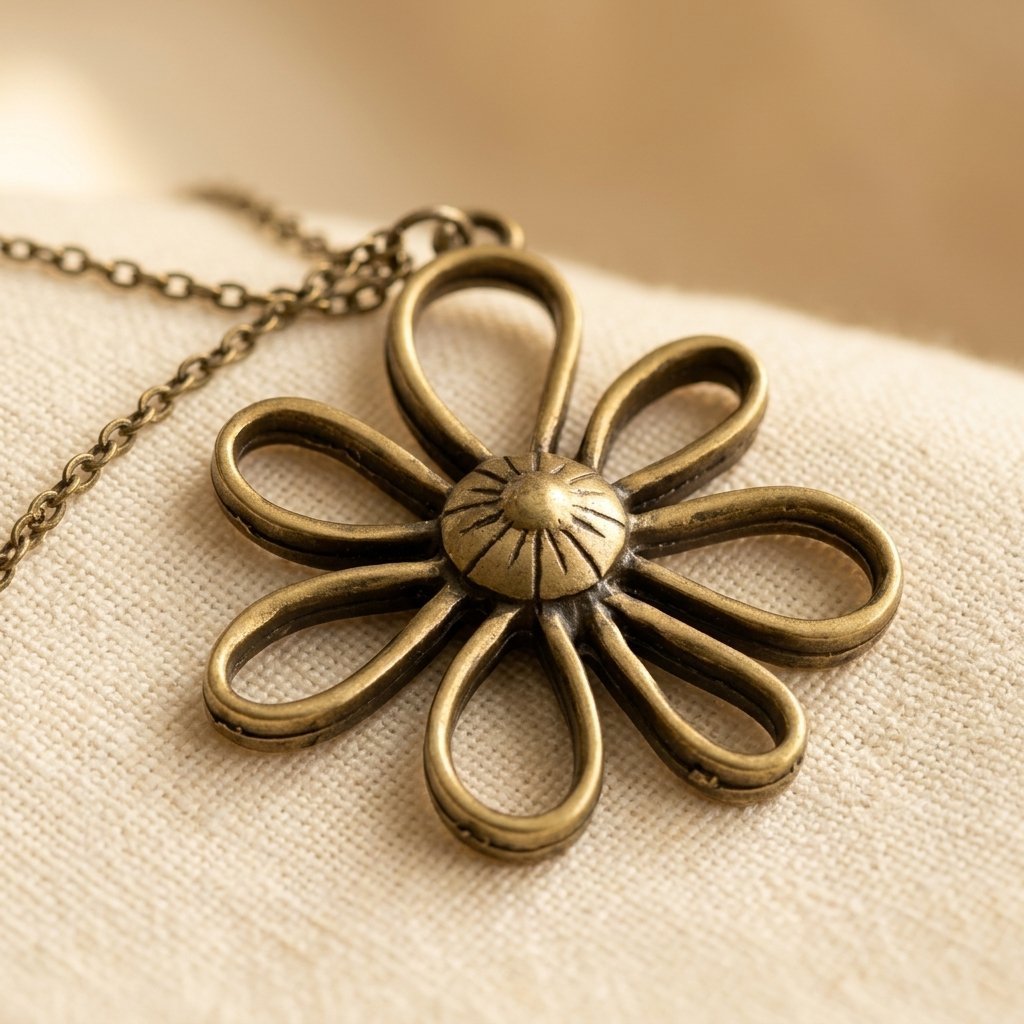 Bronzen ketting met opengewerkte bloem