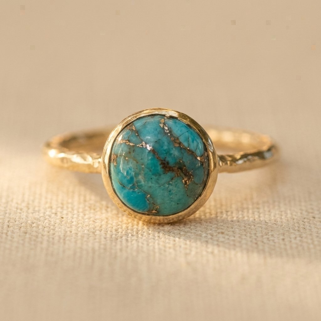 Gouden minimalistische ring met rond turkoois
