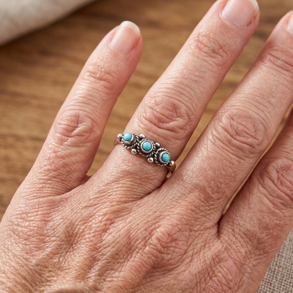 Zilveren bohemian ring met vierkant turkoois