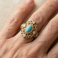 Gouden vintage ring met turquoise en zirkonia
