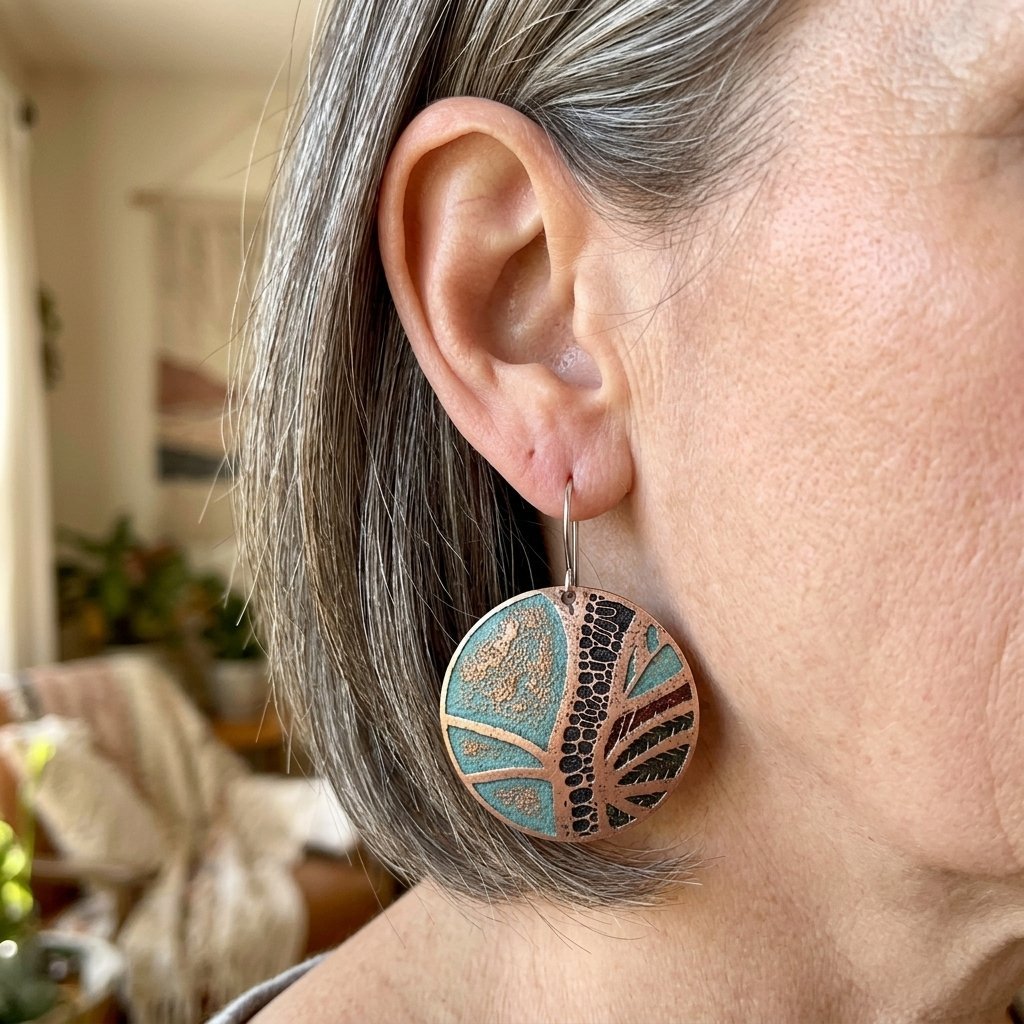 Roségoud oorbellen met turquoise bladmotief