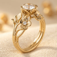 Gouden bloemenring met ronde zirkonia