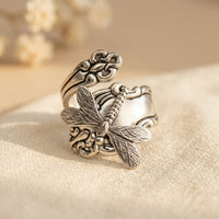 Zilveren bohemian ring met libelle
