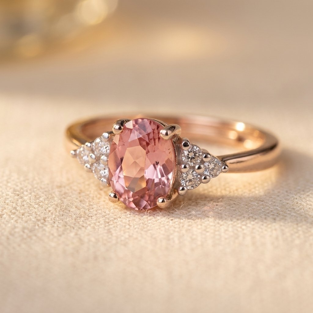 Roségouden ring met ovale roze edelsteen