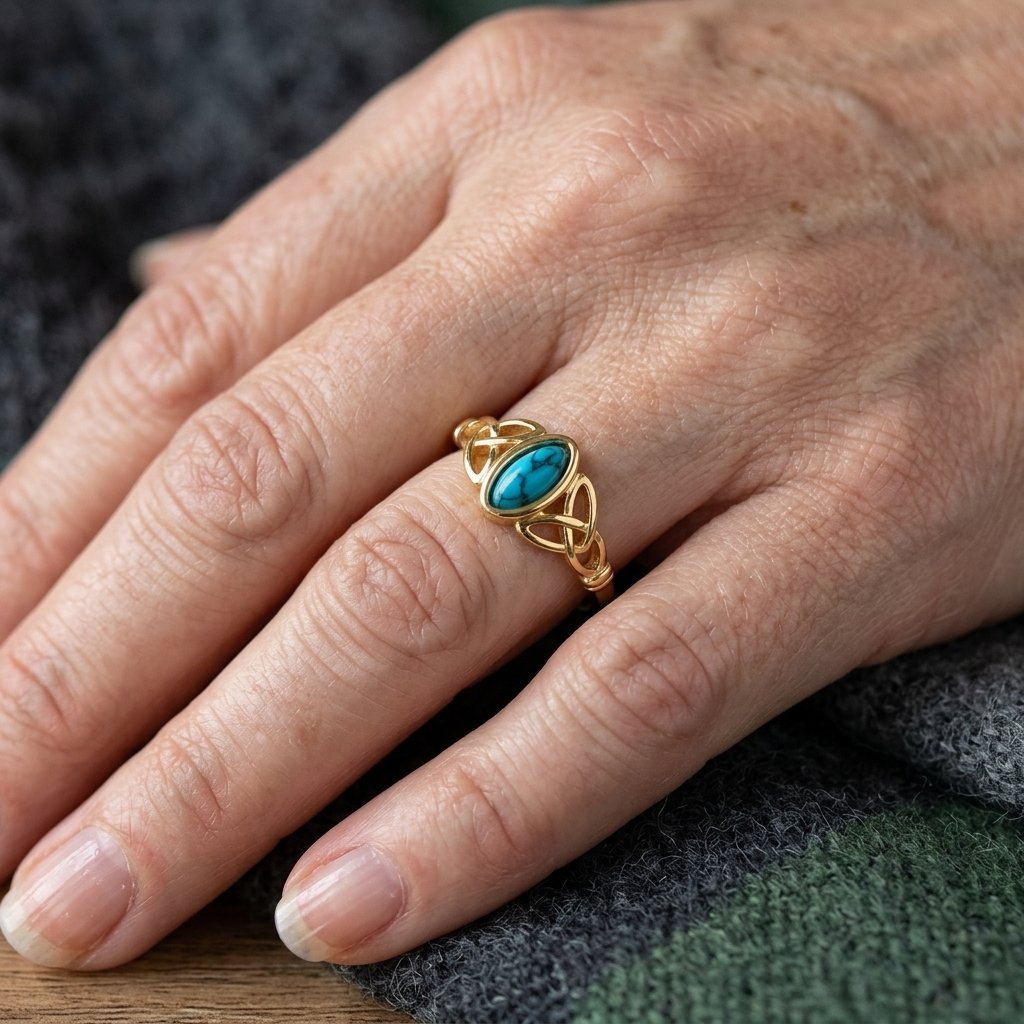 Gouden keltische ring met ovaal turkoois