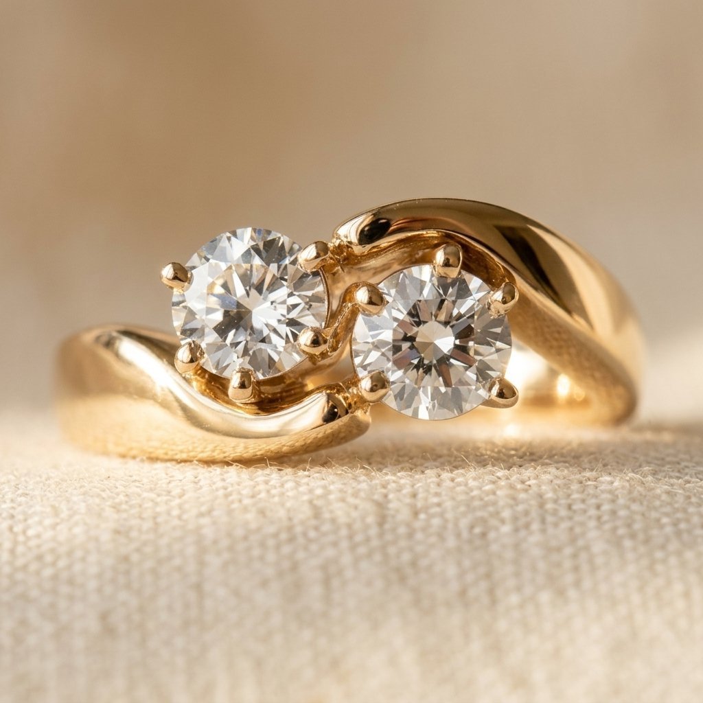 Gouden ring met twee ronde zirkonia
