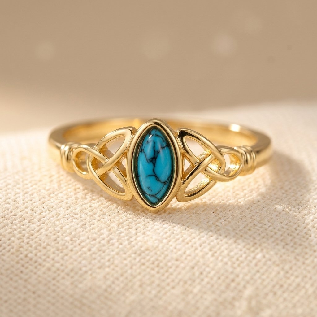 Gouden keltische ring met ovaal turkoois