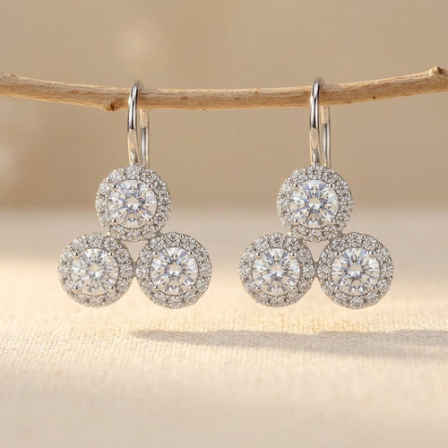 925 sterling zilveren drievoudige moissanite cluster oorbellen verguld met
