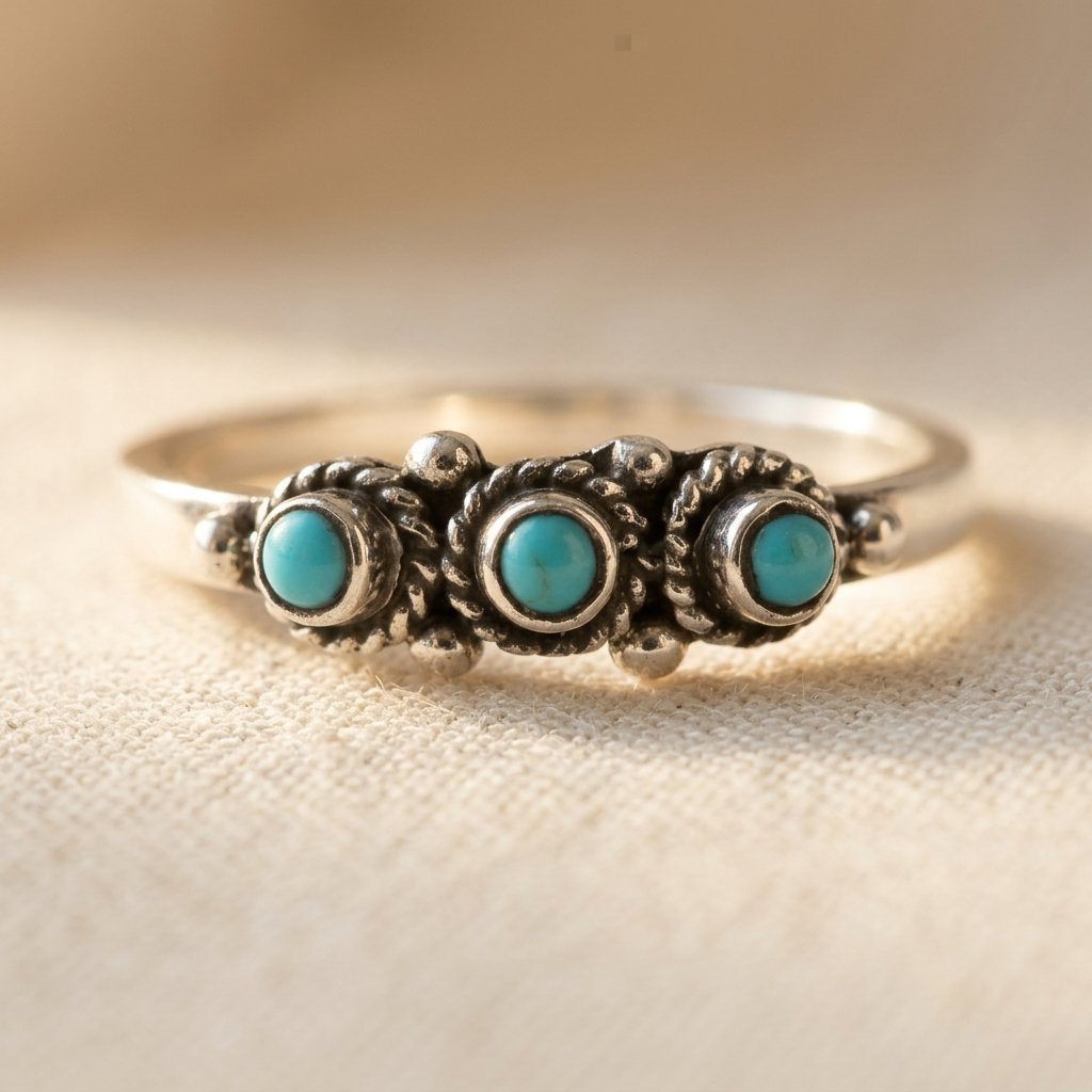 Zilveren bohemian ring met vierkant turkoois