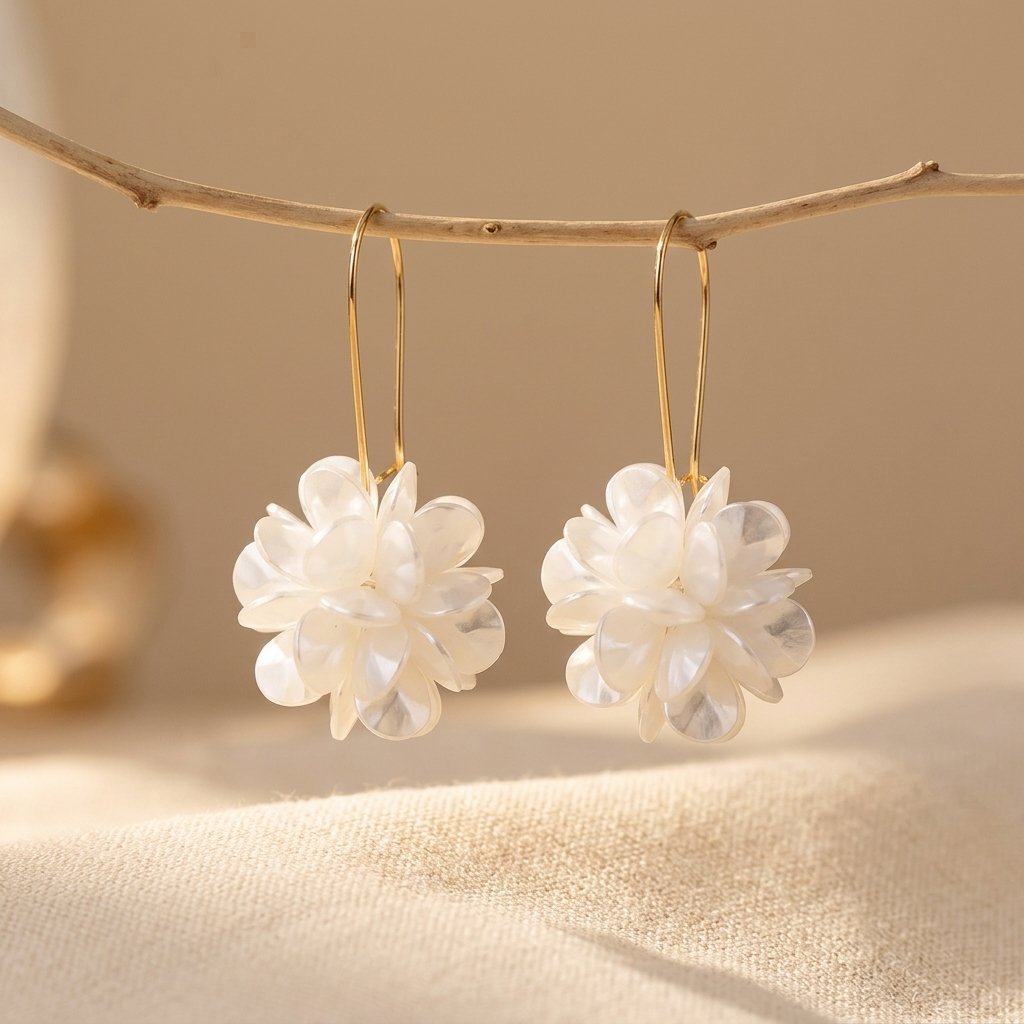 Gouden oorbellen met witte bloemhanger