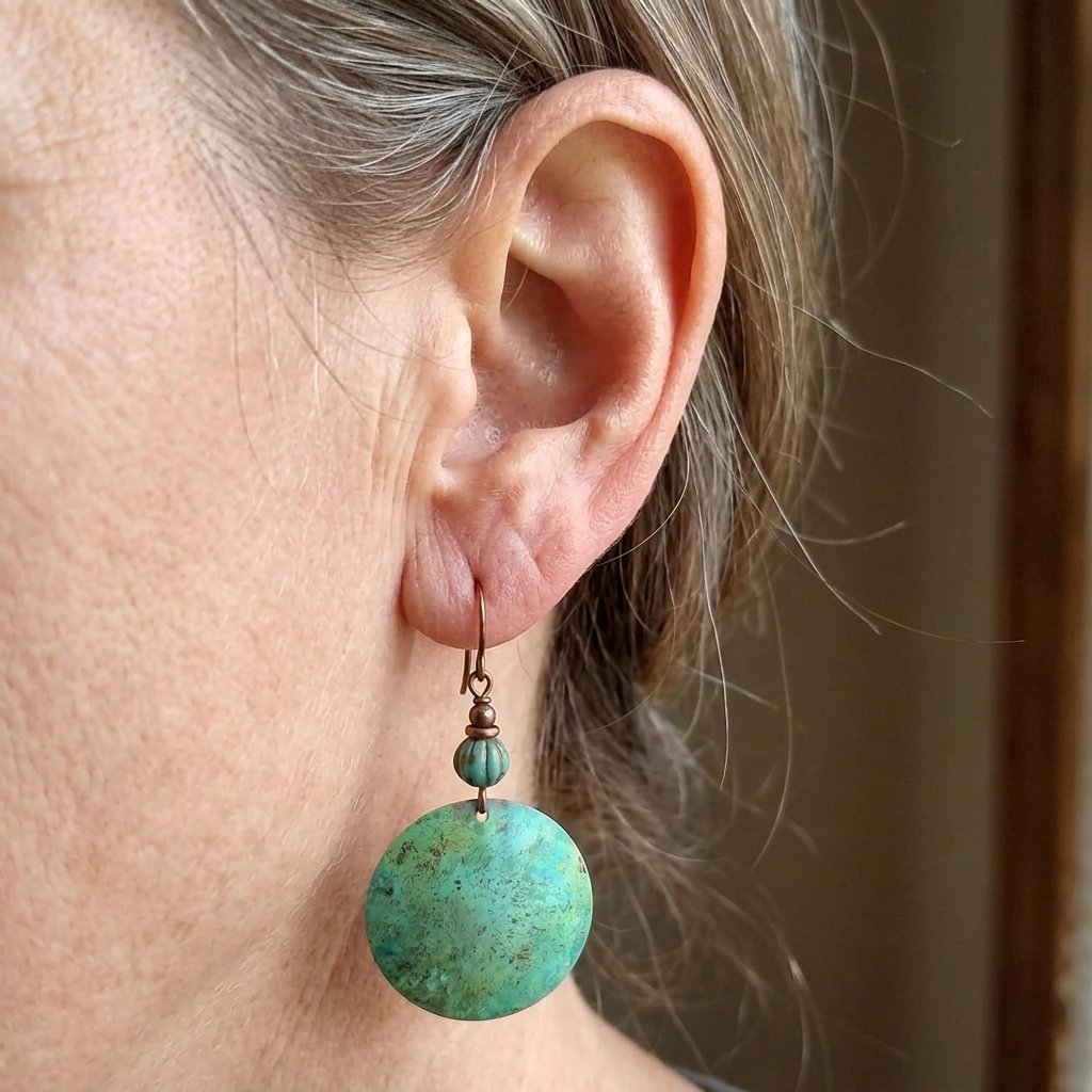 Bohemian oorbellen met turquoise schijf