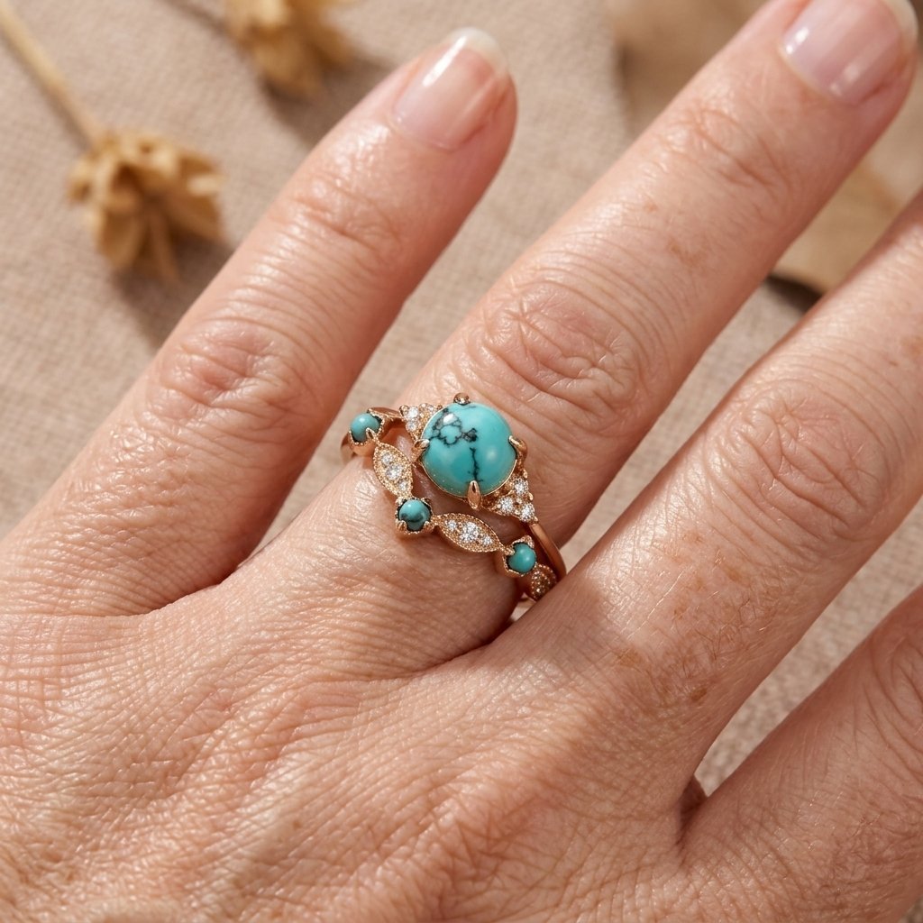 Roségoud ring met turquoise en zirkonia