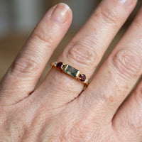 Gouden ring met mosagaat en granaat