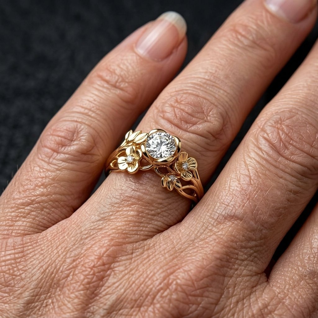 Gouden bloemenring met ronde zirkonia