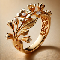 Gouden bloemenring met parels