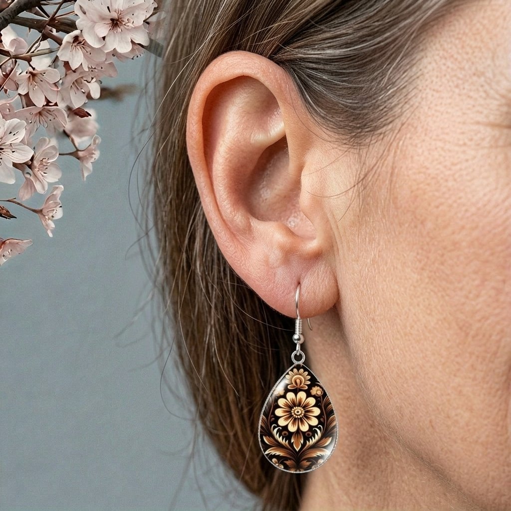 Zilveren druppeloorbellen met bohemian bloemmotief