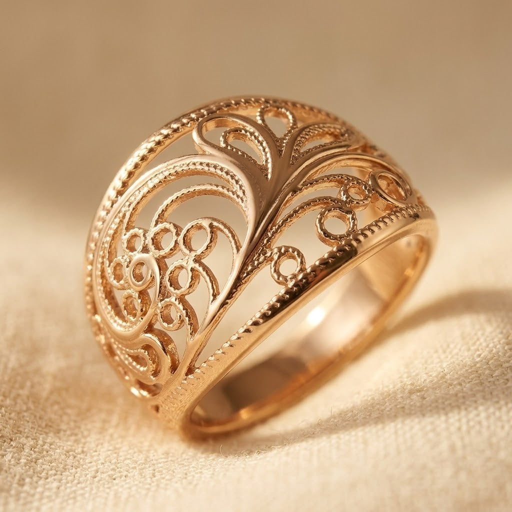 Roségouden opengewerkte ring met rankmotief