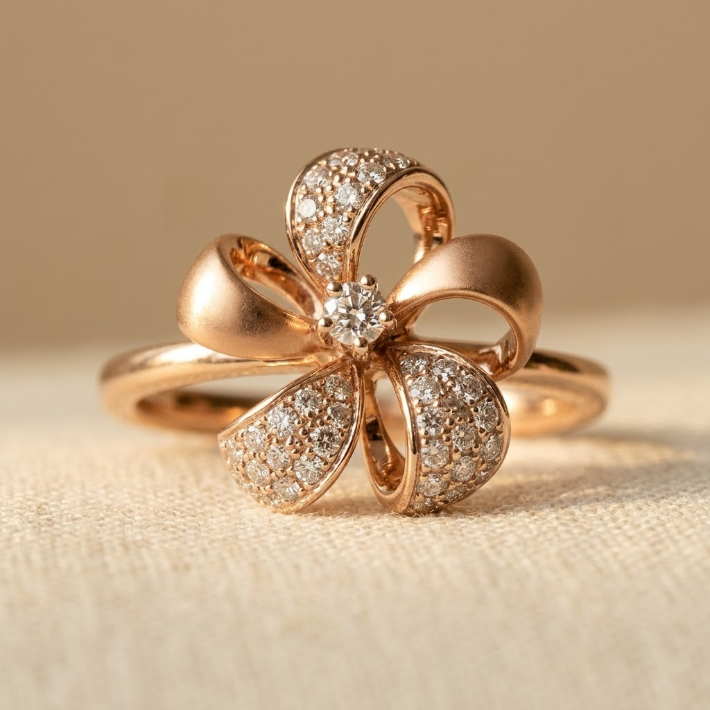 Roségouden pavé bloemring met zirkonia