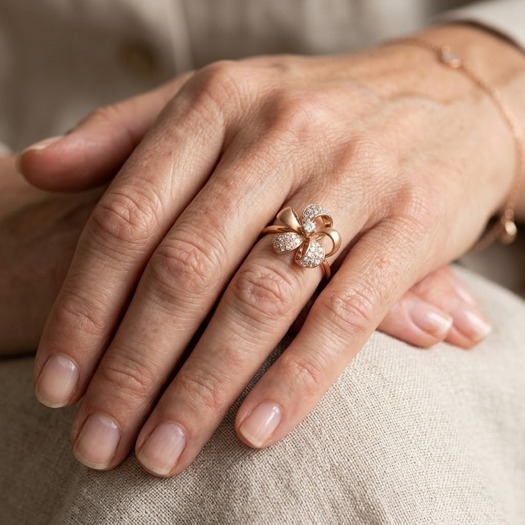Roségouden pavé bloemring met zirkonia