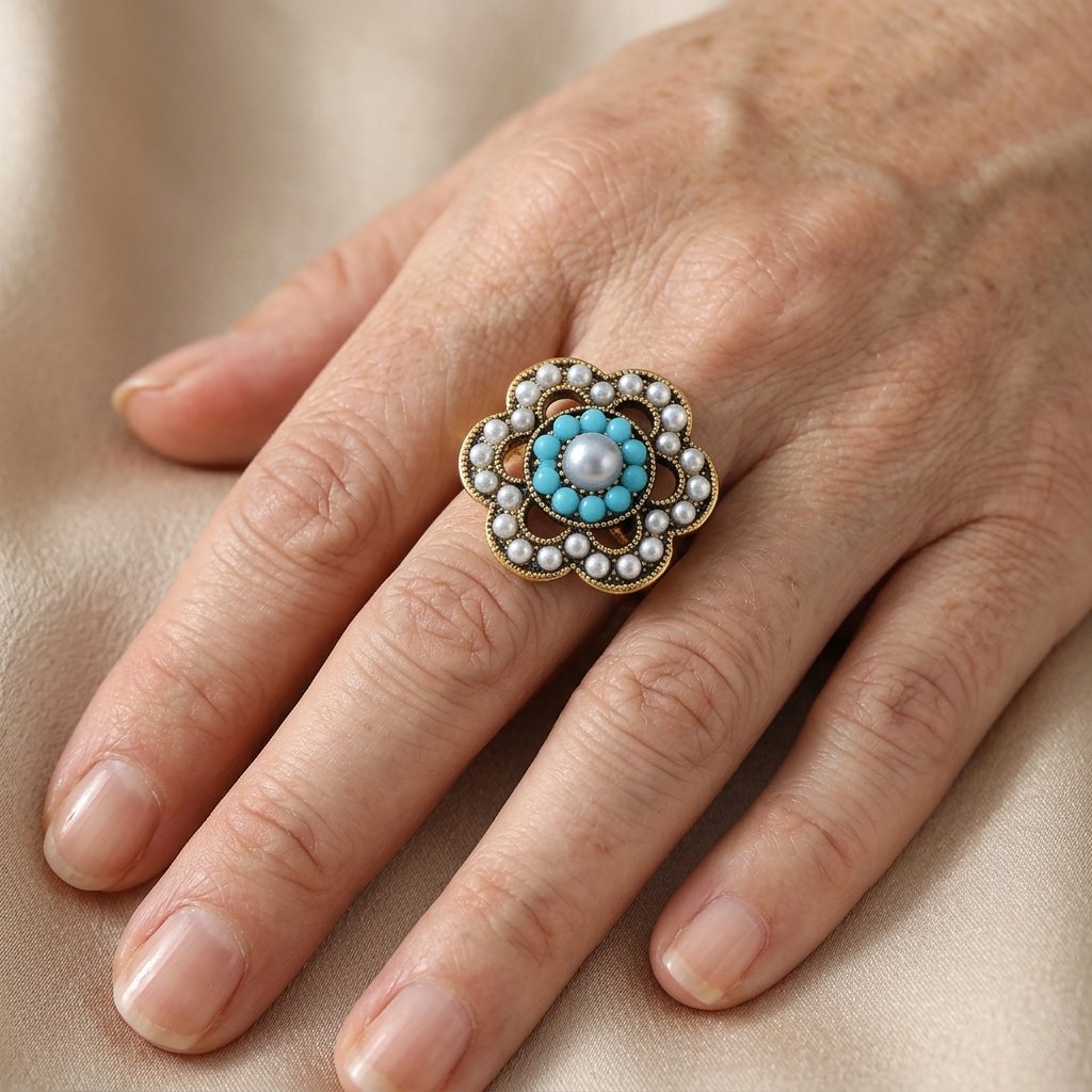 Gouden filigrain ring met bloem en zirkonia