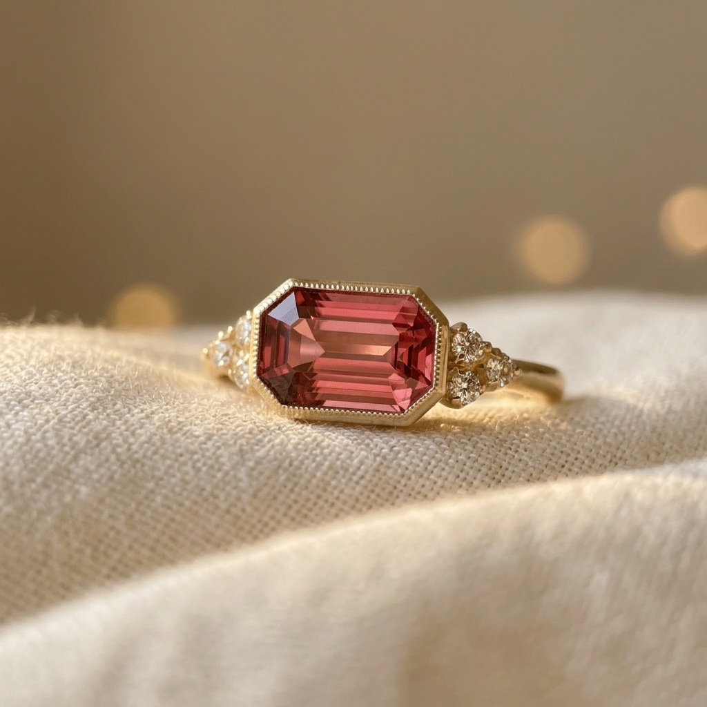 Gouden vintage ring met roze toermalijn