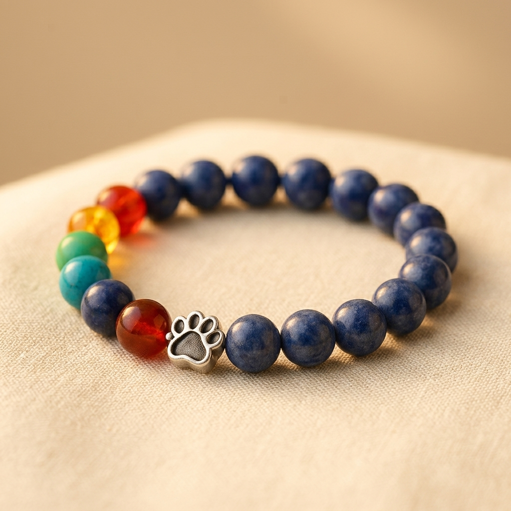 Chakra kralenarmband met zilveren pootje bedel
