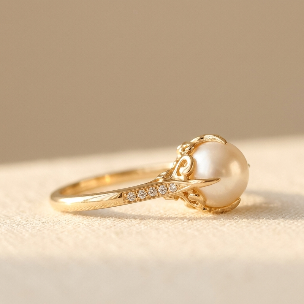 Gouden ring met parel en zirkonia accenten