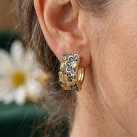 Vintage groene rechthoekige oorbellen met bloemmotief