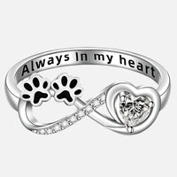 Zilveren ring met pootjes en hart Always in my heart