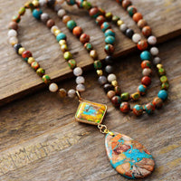 Bohemian kralenketting met meerkleurige jaspis-hanger