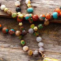 Bohemian kralenketting met meerkleurige jaspis-hanger
