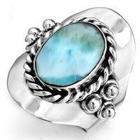 Zilveren boho-ring met ovale larimar