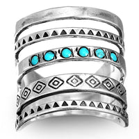 Brede zilveren ring met turquoise in Azteekse stijl